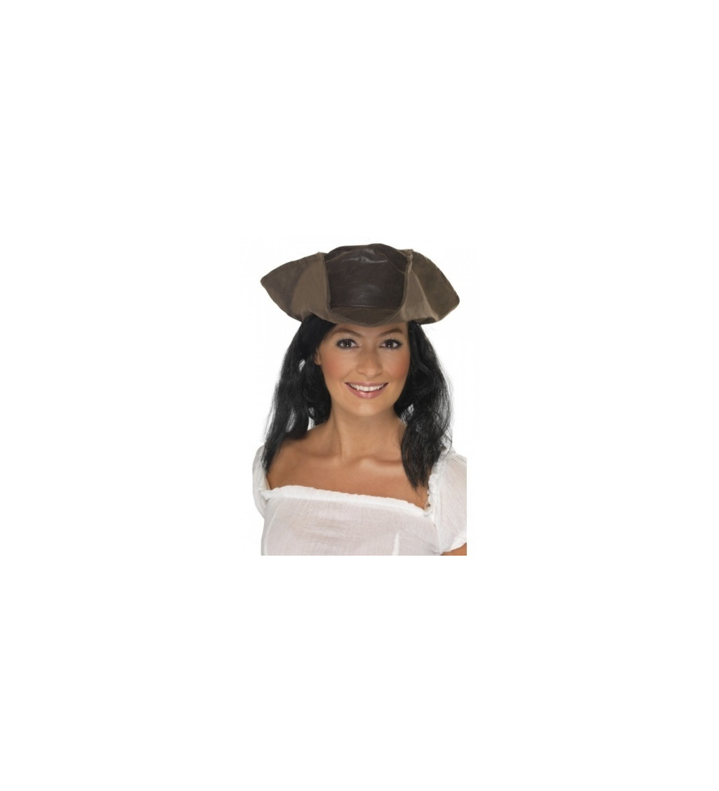 Pirátsky klobúk s vlasmi - hnedý