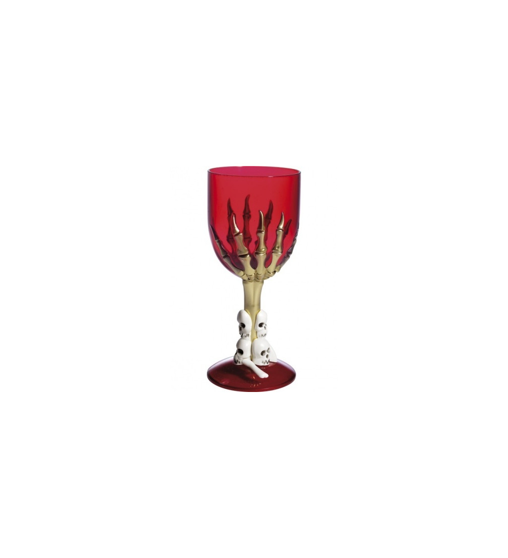 Gotický pohár na víno s kostrou ruky - červený