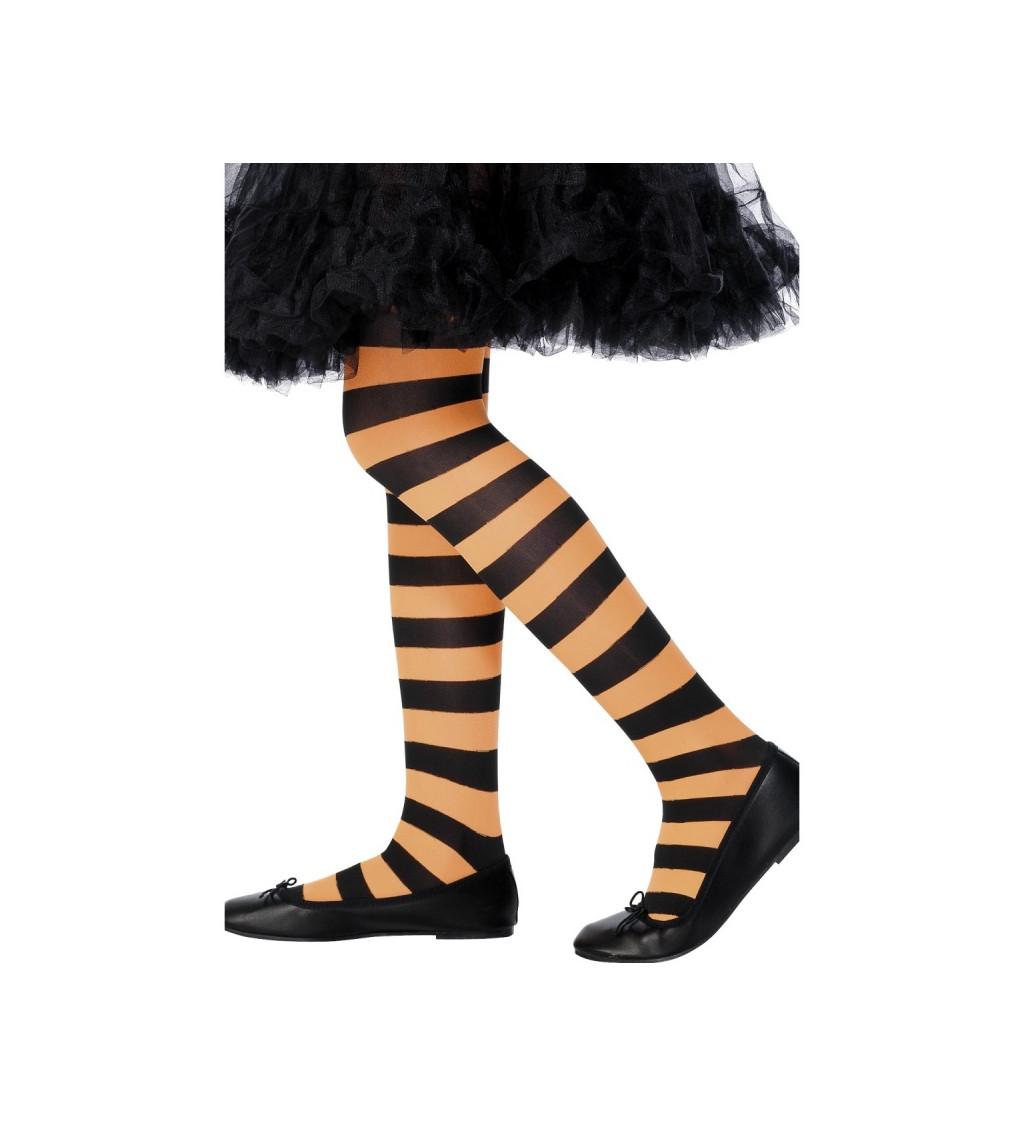 Detské pruhované pančucháče - oranžovo-čierne
