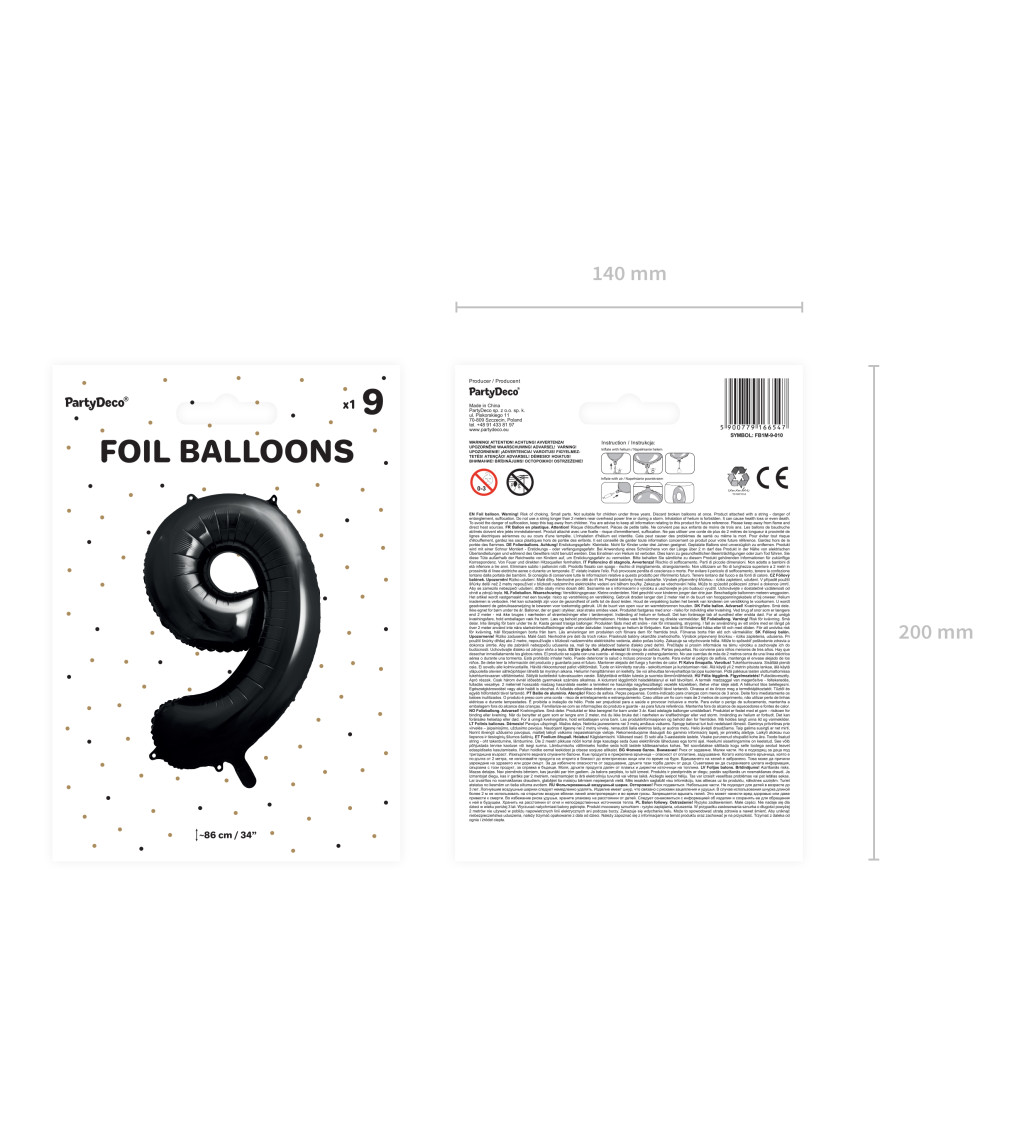 Fóliový balónik 9 - čierna