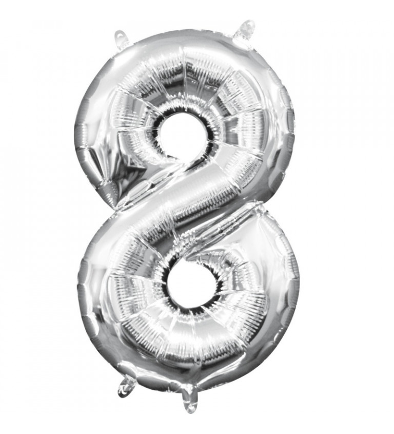 Fóliový balónik "8" - strieborný