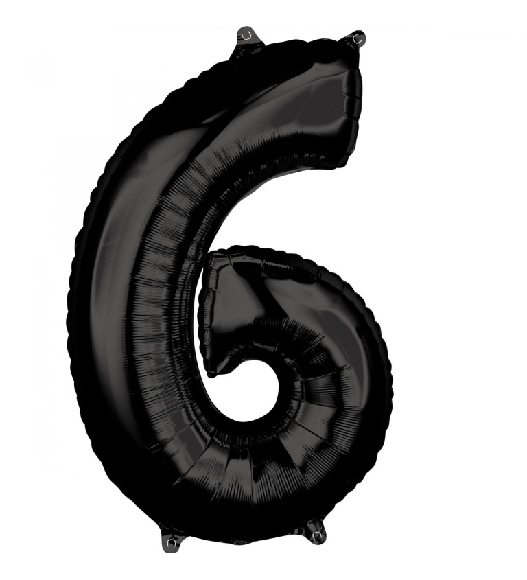 Fóliový balónik "6" - čierny, veľký