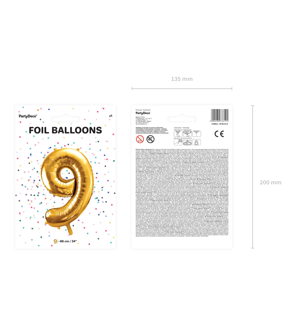 Fóliový balónik 9 - zlatý