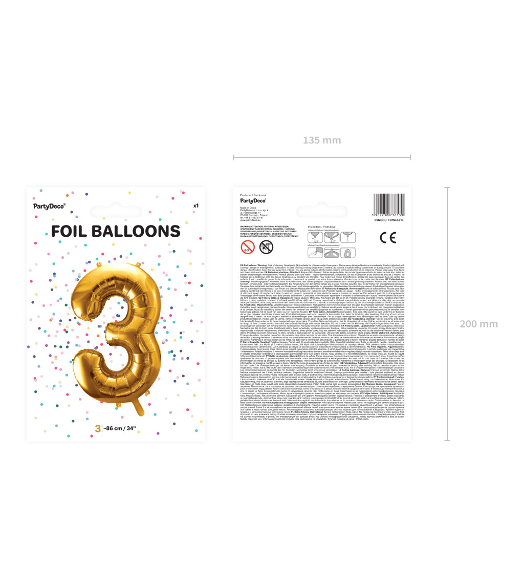 Fóliový balónik 3 - zlatý
