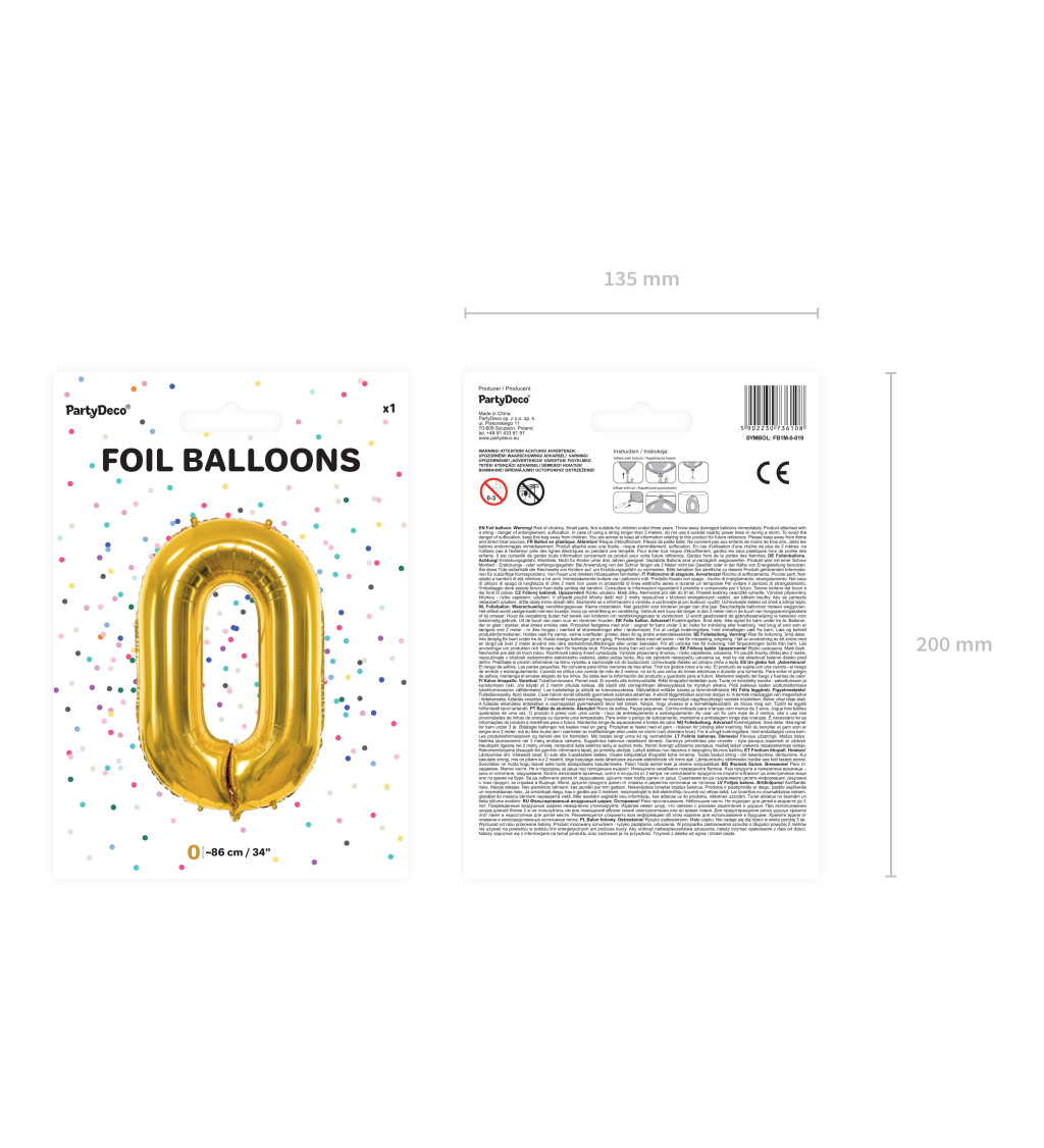 Fóliový balónik 0 - zlatý