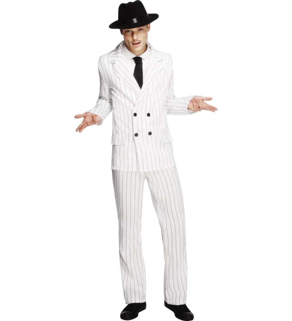 Kostým Gangster - biely s pruhom