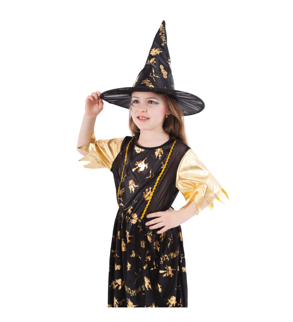 Detský kostým - Čarodejnica, čierna a zlatá