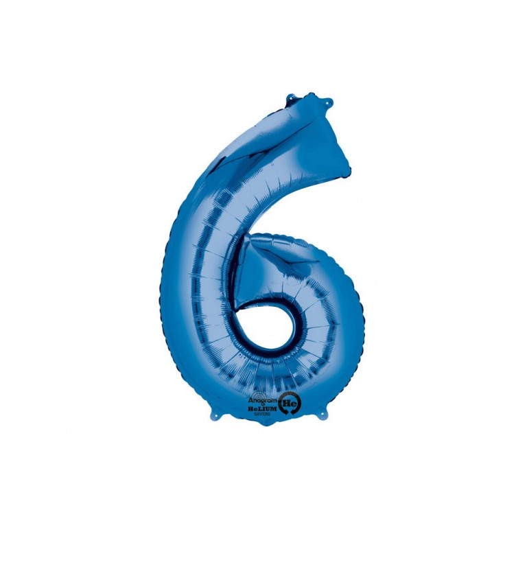 Modrý fóliový balón v tvare čísla 6