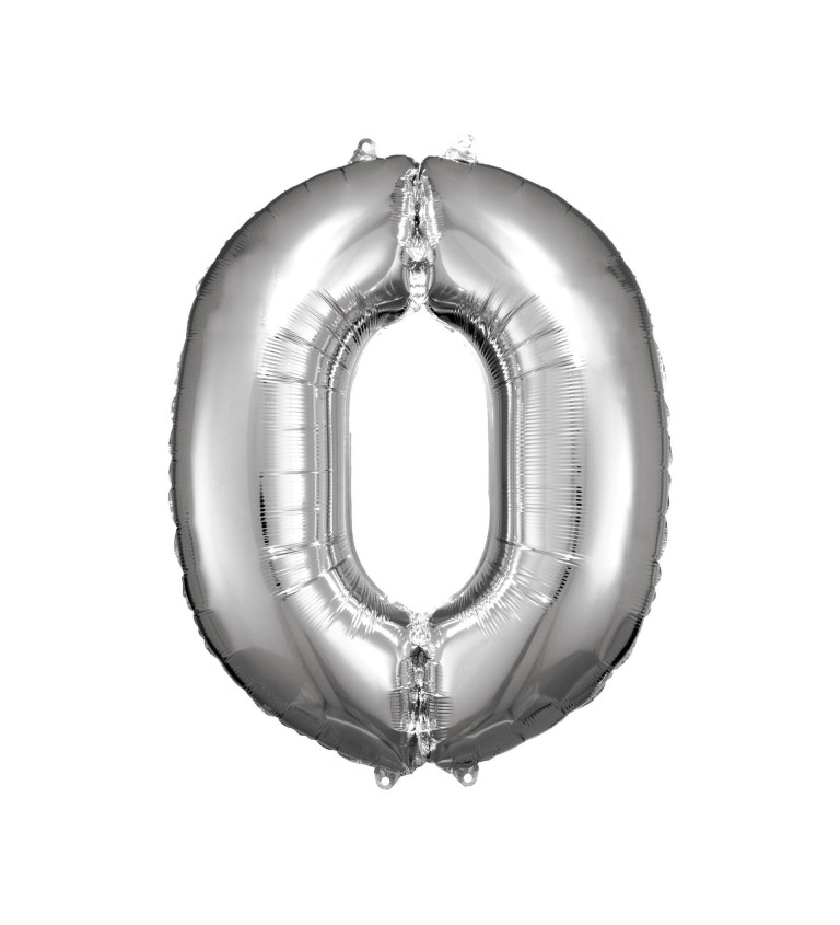 Fóliový balónik "0" - strieborný 88cm